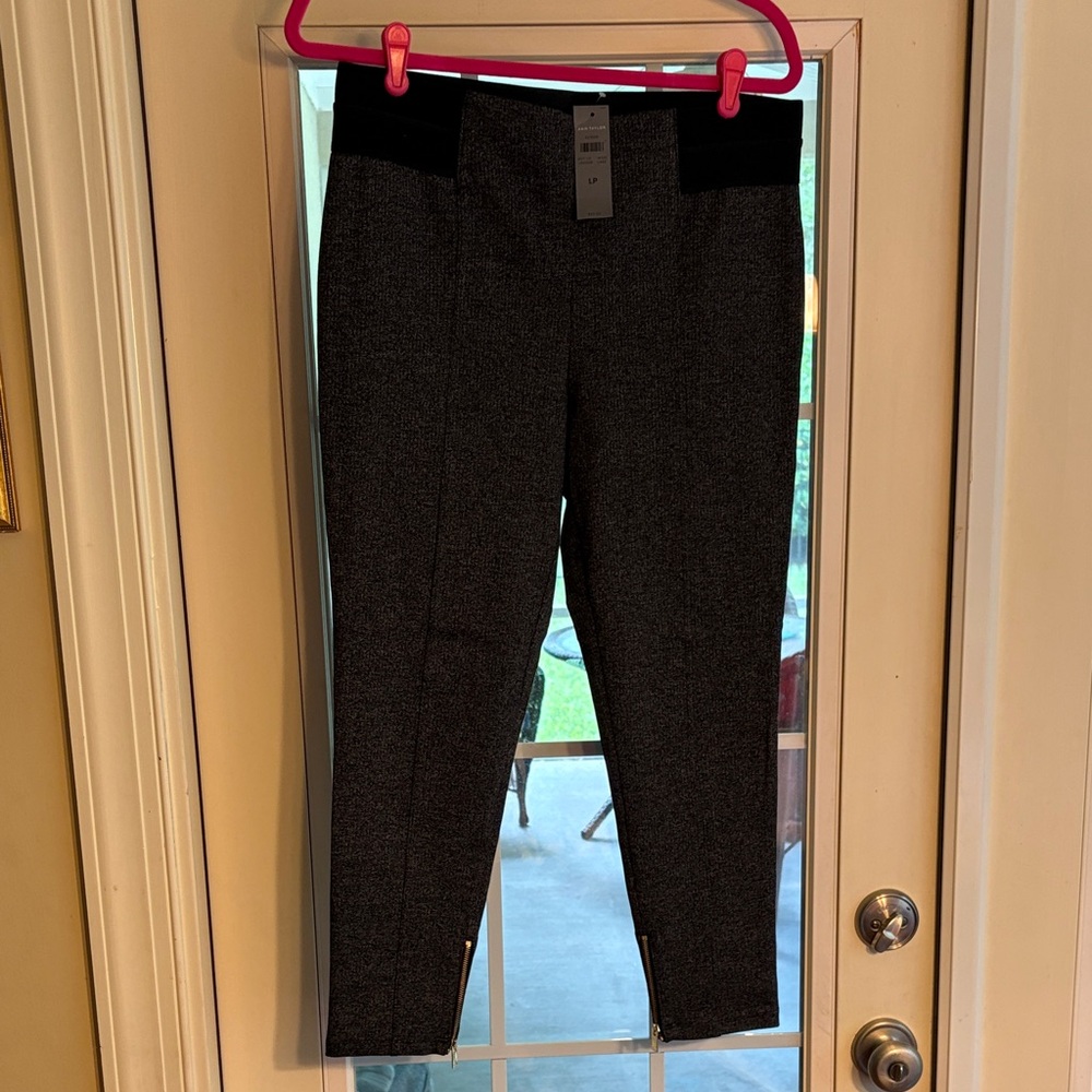 Ann Taylor L/Petite Gray and Black Stretch Pants with Zipper Detail